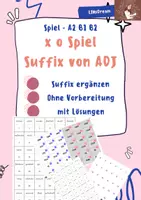Vorschau - Stationenlernen - X O Spiel Brettspiel mit Suffix von der Adjektiven A2 B1 B2 - Deckblatt