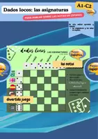Vista previa - Hojas de trabajo - dados locos, las asignatureas - español - ELE - vocabulario - Portada