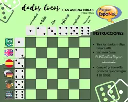 Vista previa - Hojas de trabajo - dados locos, las asignatureas - español - ELE - vocabulario - página 1