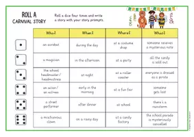 Vista previa - Hojas de trabajo - Carnival roll a story - actividad de escritura criativa (inglés) - página 2