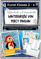 Vorschau - Mal- und Bastelvorlagen - Wintergrüße von Percy Pinguin - Kunstidee im Winter für Klasse 2 bis 5 - Salztechnik und Wasserfarben - Deckblatt