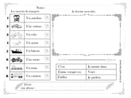 Aperçu - Feuilles d'exercices - Ateliers d'écriture avec vocabulaire et images French writing prompts Grade 2, 3 - Page 1