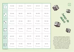 Vista previa - Hojas de trabajo - Adición de decimales - Juego de dados - página 1