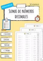 Vista previa - Hojas de trabajo - Adición con decimales - Prueba de matemáticas - Portada