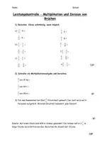 Vorschau - Arbeitsblätter - Leistungskontrolle - Multiplikation und Division von Brüchen - Deckblatt