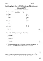Vorschau - Arbeitsblätter - Leistungskontrolle - Multiplikation und Division von Brüchen - Seite 1