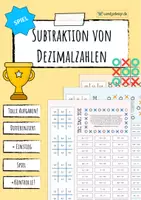 Vorschau - Arbeitsblätter - Subtraktion von Dezimalzahlen - Spiel (TicTacToe) - Deckblatt