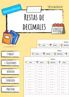 Vista previa - Hojas de trabajo - Resta de números decimales - deberes - Portada