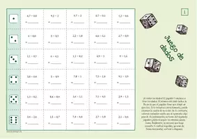 Vista previa - Hojas de trabajo - Sustracciones de números decimales - Juego de matemáticas - página 1