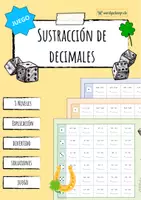 Vista previa - Hojas de trabajo - Sustracciones de números decimales - Juego de matemáticas - Portada