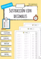 Vista previa - Hojas de trabajo - Resta de decimales - Prueba - Portada