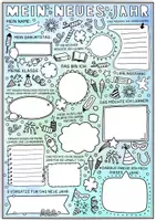 Vorschau - Arbeitsblätter - Mein Neues Jahr 2026 - Kreativer Doodle Jahresausblick - Neujahr Steckbrief für Sek 1 - Seite 2