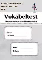 Vorschau - Arbeitsblätter - Vokabeltest Bewegungsapparat und Diskusprolaps - Deckblatt