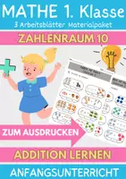 Vorschau - Arbeitsblätter - Mathe Addition Zahlenraum 10 Plus Rechnen bis 10 1. Klasse Schriftliche Addition 3 Arbeitsblätter Übung - Deckblatt