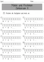 Vorschau - Arbeitsblätter - Mathe Addition Malen und Rechnen Zahlenraum 10 Mathematik 1. Klasse Anfangsunterricht Einführung Addition - Seite 3