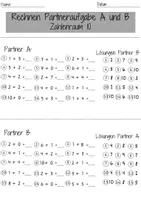 Vorschau - Arbeitsblätter - Partnerarbeit Addition Zahlenraum 10 Mathematik 1. Klasse Mathe Schriftliche Addition Übung 3 Arbeitsblätter - Seite 2