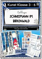 Vorschau - Unterrichtsreihen - Collage - Schneemann im Birkenwald - Kunst im Winter Klasse 3 bis 6 - Deckblatt
