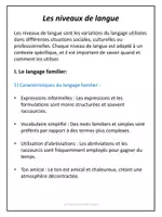 Aperçu - Préparation de séance / Séance complète - Niveaux de langue ( registres de langue ) - Explications et exercices corrigés - Page de couverture