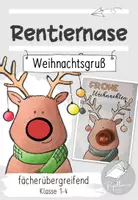 Vorschau - Bildkarten - Rentiernase | Weihnachtsgruß | Feriengruß zu Weihnachten - Deckblatt