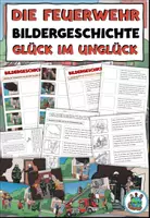 Vorschau - Arbeitsblätter - Bildergeschichte "Ein Feuerwehreinsatz - Glück im Unglück" Achtung, Notfall! DaZ / DaF / Deutsch - Deckblatt