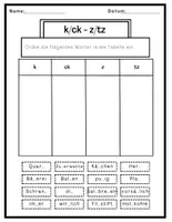 Vorschau - Arbeitsblätter - Wörter mit k-ck und z-tz - Deckblatt