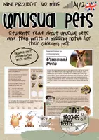 Vista previa - Hojas de trabajo - miniproyecto "Unusual Pets" - Inglés A1/A2 - Portada