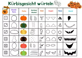 Vorschau - Mal- und Bastelvorlagen - Kürbisgesichter würfeln - Halloween - Seite 1