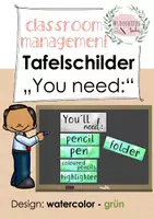 Vorschau - Poster - Tafelkarten watercolor - classroom management (school things) - Deckblatt