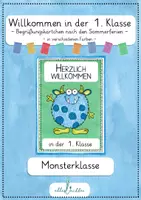 Vorschau - Anderer Materialtyp - Monster - Willkommen in der 1. Klasse - Begrüßungskärtchen nach den Sommerferien - Deckblatt