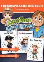 Vorschau - Präsentationen/Tafelbilder - DaZ/DaF: Tafelmaterial zu Fastnachtskostümen mit passenden Artikeln - Deckblatt