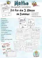 Vorschau - Unterrichtsreihen - Sommer Übungsheft und interaktive Übungen Mathe Klasse 2, Klasse 3 Wiederholung - Deckblatt