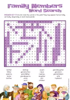 Aperçu - Feuilles d'exercices - Family Members, Word Search Puzzle / Membres de la famille en anglais, mots cachés - Page 1