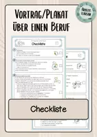 Vorschau - Arbeitsblätter - Vortrag/Referat über einen Beruf mit Plakat: Checkliste - Deckblatt