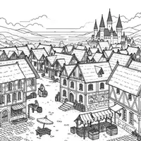 Vorschau - Mal- und Bastelvorlagen - Ausmalbild mittelalterliche Stadt - Deckblatt
