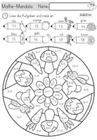 Vorschau - Arbeitsblätter - Frühling - Mathe Mandalas - 1. Klasse - Zahlenraum 20 - Rechnen und Malen - Seite 1