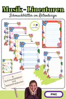 Vorschau - Mal- und Bastelvorlagen - Schmuckblätter | Lineaturen | Musik | Notenlineatur | Retro-Design I kommerzielle Nutzung - Deckblatt