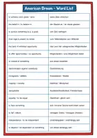 Vorschau - Arbeitsblätter - American Dream Word / Vocabulary List + Vocabulary Test + Exercise + Tandem - Deckblatt