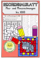 Vorschau - Arbeitsblätter - Rechenmalblatt - Plus- und Minusrechnungen bis 1000 – Nilpferd - Deckblatt