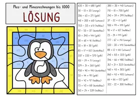 Vorschau - Arbeitsblätter - Rechenmalblatt - Plus- und Minusrechnungen bis 1000 – Pinguin - Seite 2