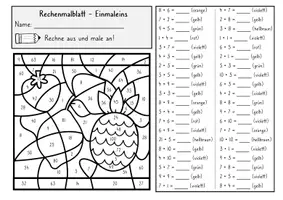 Vorschau - Arbeitsblätter - Rechenmalblatt - Einmaleins - Obst - Seite 1