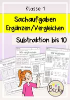 Vorschau - Arbeitsblätter - Sachaufgaben Subtraktion bis 10 - Deckblatt