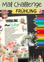 Vorschau - Mal- und Bastelvorlagen - Kostenlos: Frühling Mal Challenge Bucketlist | Klasse 1 bis 4 - Deckblatt