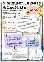 Vorschau - Arbeitsblätter - 5 Minuten Diktate und Laufdiktate "Gefühle" mit Differenzierung #23 FrauCuppaTea - Deckblatt