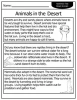 Aperçu - Matériel pour travaux manuels / dessin - Desert Animal Adaptations Worksheets - Comprehension | Feuilles de travail sur les adaptations des animaux du désert - Compréhension - Page 1