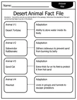 Aperçu - Matériel pour travaux manuels / dessin - Desert Animal Adaptations Worksheets - Comprehension | Feuilles de travail sur les adaptations des animaux du désert - Compréhension - Page de couverture