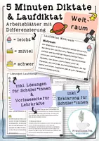 Vorschau - Arbeitsblätter - 5 Minuten Diktate und Laufdiktate "Weltraum" mit Differenzierung #25 FrauCuppaTea - Deckblatt