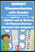 Vorschau - Stationenlernen - Uhrzeit volle Stunden - Klammerkarten mit 100 Aufgaben; analog, digital und in Umgangssprache - Deckblatt