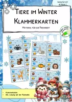 Vorschau - Stationenlernen - Tiere im Winter - Klammerkarten - Freiarbeitsmaterial - ab Klasse 1 - Deckblatt