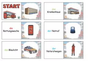 Vorschau - Spiele - Domino "Der Retunngsdiest" Achtung, Notfall! - mit Arbeitsblatt - DaZ / DaF / Deutsch - Seite 1