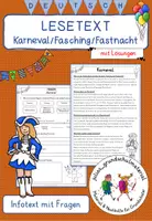 Vorschau - Arbeitsblätter - Karneval/Fasching/Fastnacht - Lesetext mit Fragen und Lösungen - Deckblatt